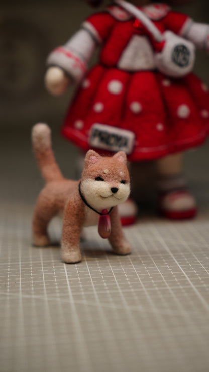 Handmade Wool Felt Art Doll | "Ruby Girl" (21cm) with Miniature Pet Dog & Keepsake Set (OOAK)