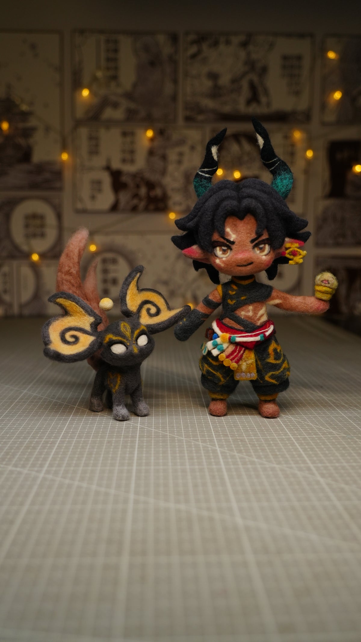 Handmade One-Off Wool Felt Art Doll | "Ghost Golden Ram" (Gui Jin Yang) Mythological Deity & Spirit Beast Set (22cm)