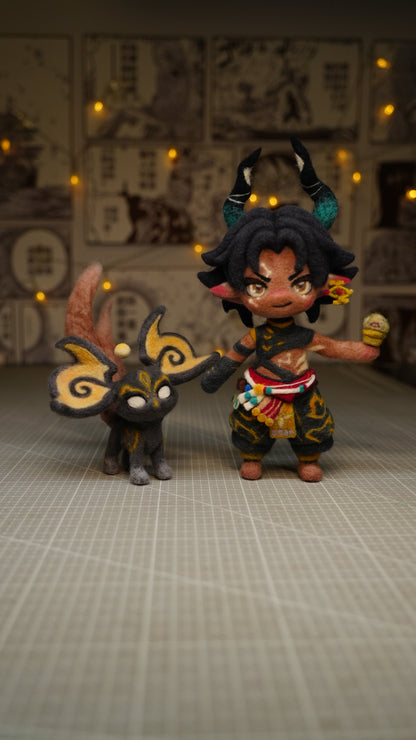 Handmade One-Off Wool Felt Art Doll | "Ghost Golden Ram" (Gui Jin Yang) Mythological Deity & Spirit Beast Set (22cm)
