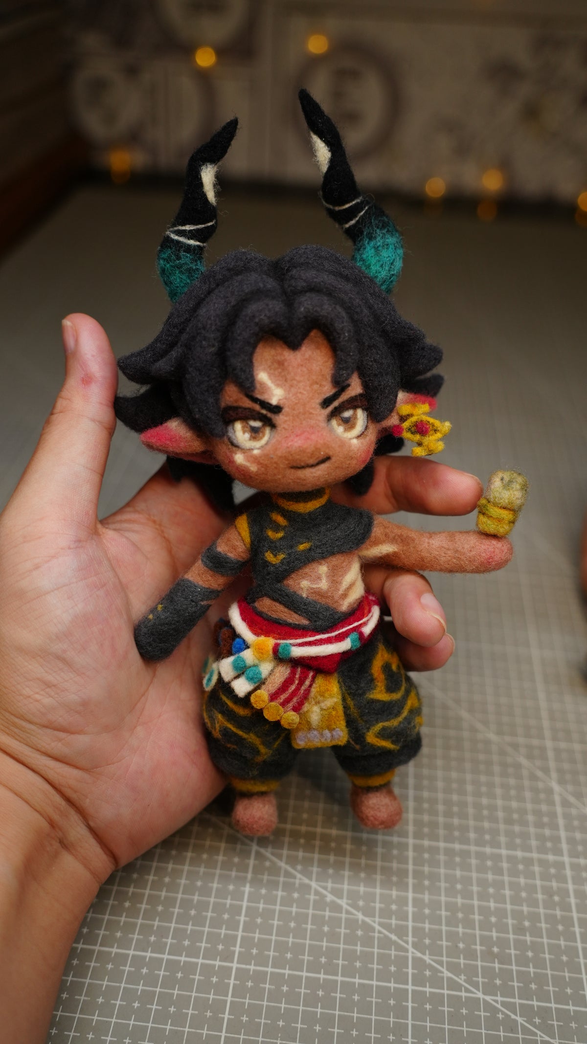 Handmade One-Off Wool Felt Art Doll | "Ghost Golden Ram" (Gui Jin Yang) Mythological Deity & Spirit Beast Set (22cm)
