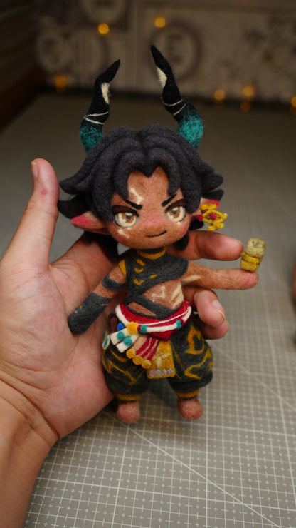 Handmade One-Off Wool Felt Art Doll | "Ghost Golden Ram" (Gui Jin Yang) Mythological Deity & Spirit Beast Set (22cm)