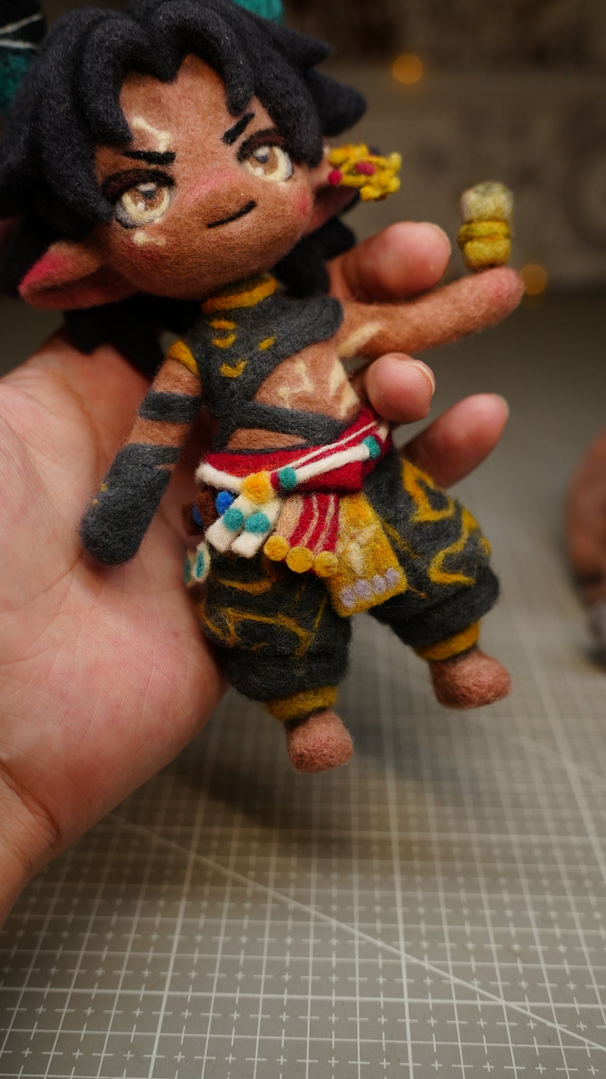 Handmade One-Off Wool Felt Art Doll | "Ghost Golden Ram" (Gui Jin Yang) Mythological Deity & Spirit Beast Set (22cm)