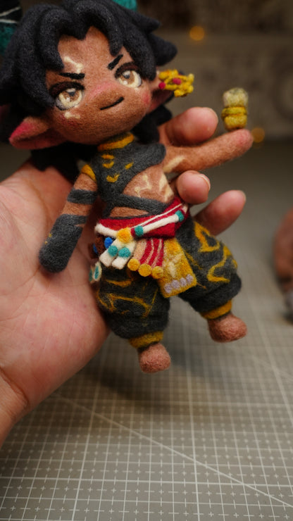 Handmade One-Off Wool Felt Art Doll | "Ghost Golden Ram" (Gui Jin Yang) Mythological Deity & Spirit Beast Set (22cm)