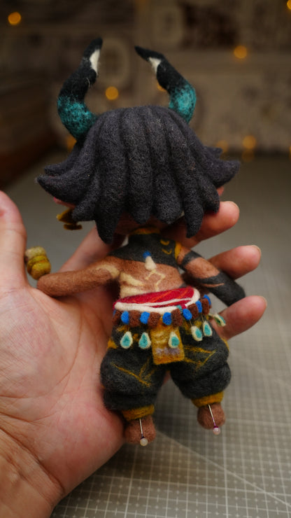 Handmade One-Off Wool Felt Art Doll | "Ghost Golden Ram" (Gui Jin Yang) Mythological Deity & Spirit Beast Set (22cm)