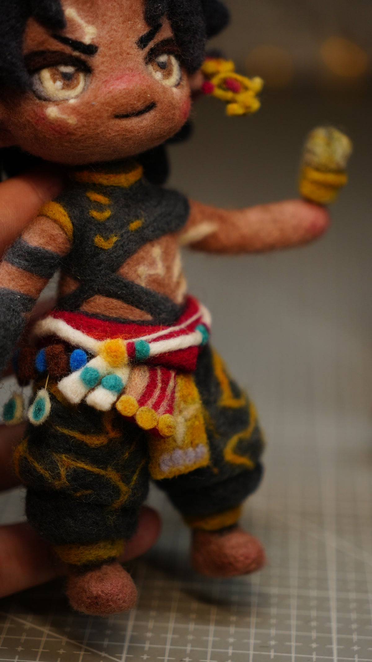 Handmade One-Off Wool Felt Art Doll | "Ghost Golden Ram" (Gui Jin Yang) Mythological Deity & Spirit Beast Set (22cm)